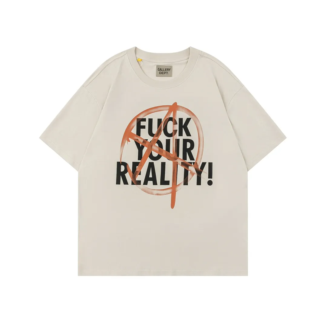 Model D109 Gallery dept European and American washed trendy brand printed high street T-shirts, same style for men and women, gilded letters on the back, after washing and shaping, it does not change shape and does not pill, comfortable and breathable, apricot S to XL, p106